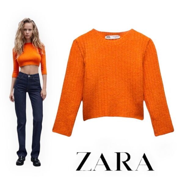 Zara Tops - ZARA | Orange | RIBBED CROPPED KNIT SWEATER